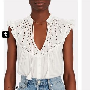 Intermix White Milo Organic Cotton Eyelet Blouse Medium